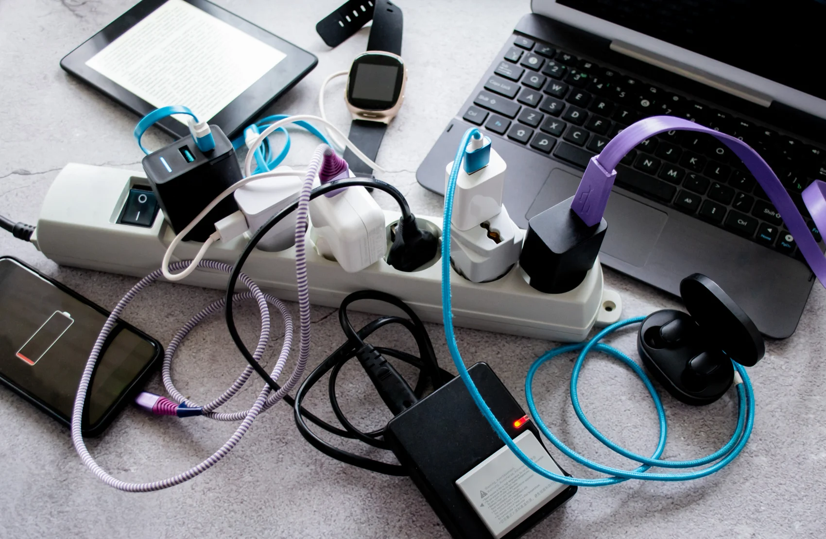 Electronic devices connected to a power strip